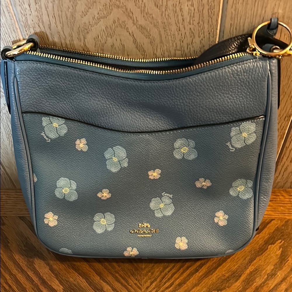 Coach Blue Floral Shoulder/crossbody.  Pansy print.
